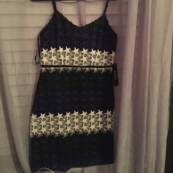 Bebe star lace black and navy mini dress - Picture 8 of 8